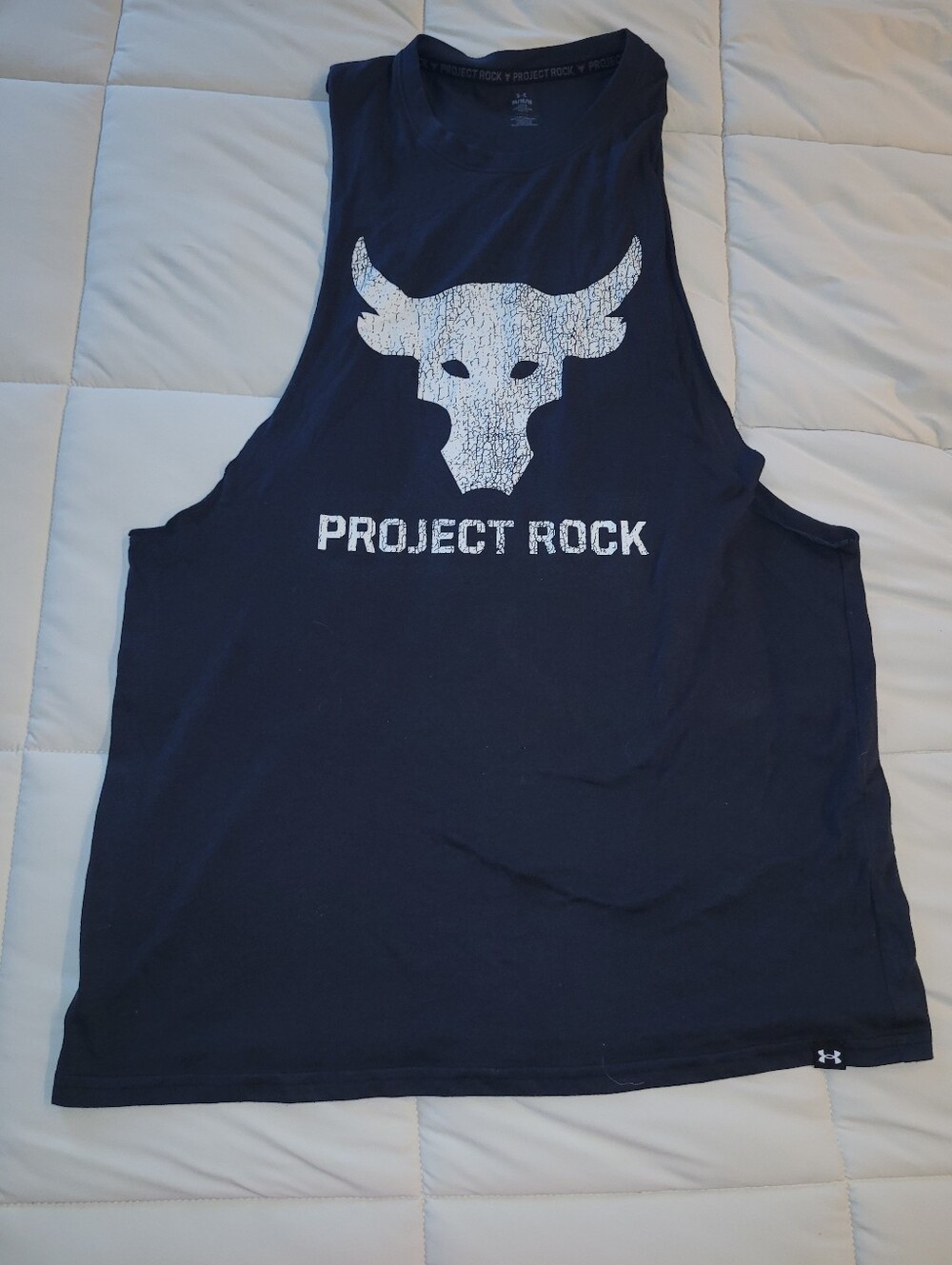 Under Armour Project Rock Navy Tank with White Bull Logo